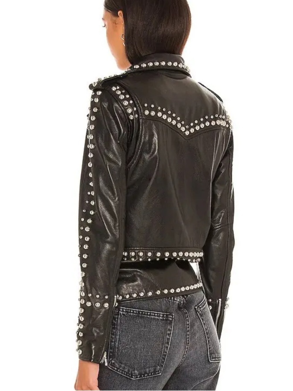 Understated Leather Western Dome Studded Jacket in Black - Picture 3 of 10